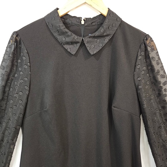 Tommy Hilfiger Sheer Sleeve Dress 8 Polka Dot‎ Mesh Black Wednesday Whimsigoth - Picture 6 of 16